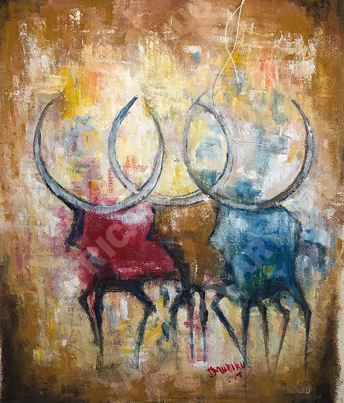 Long Horn Canvas Painting | Print of African Cows | africanarthub