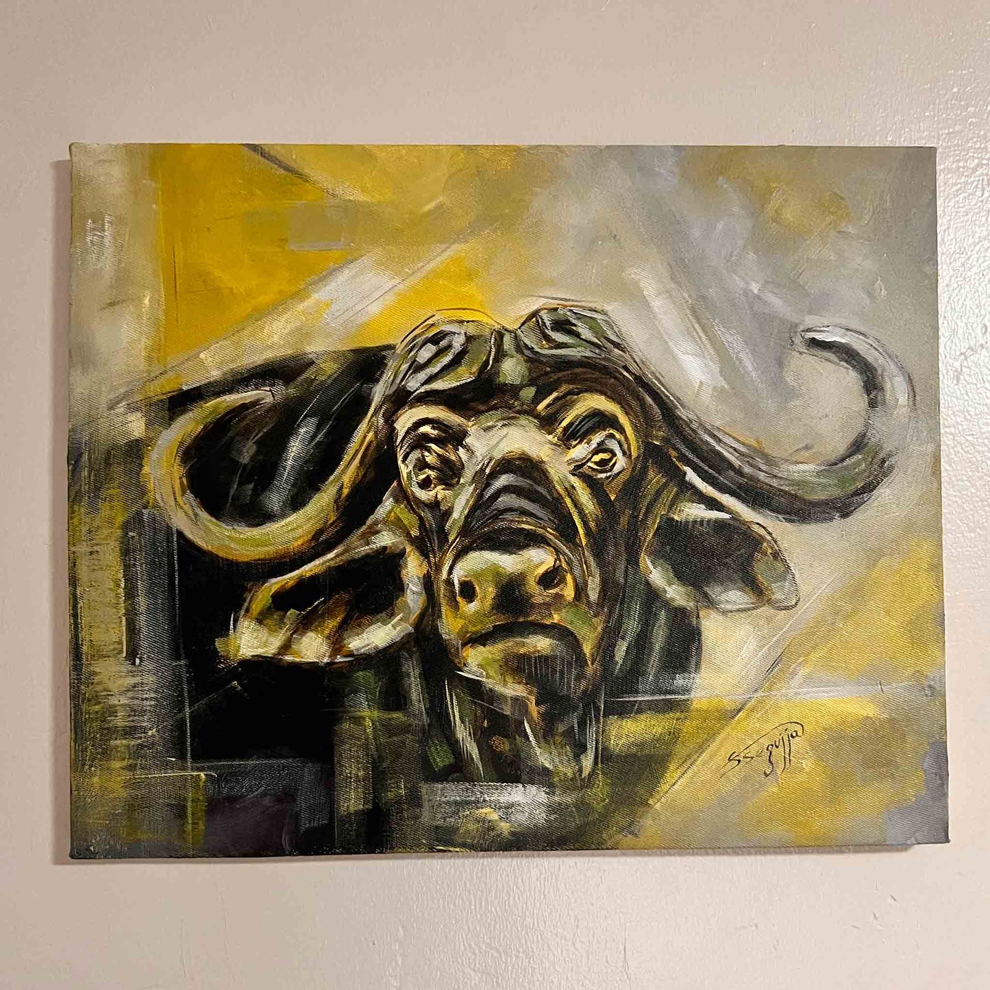 Cape Buffalo Acrylic Painting | Cape Buffalo Wall Art | africanarthub