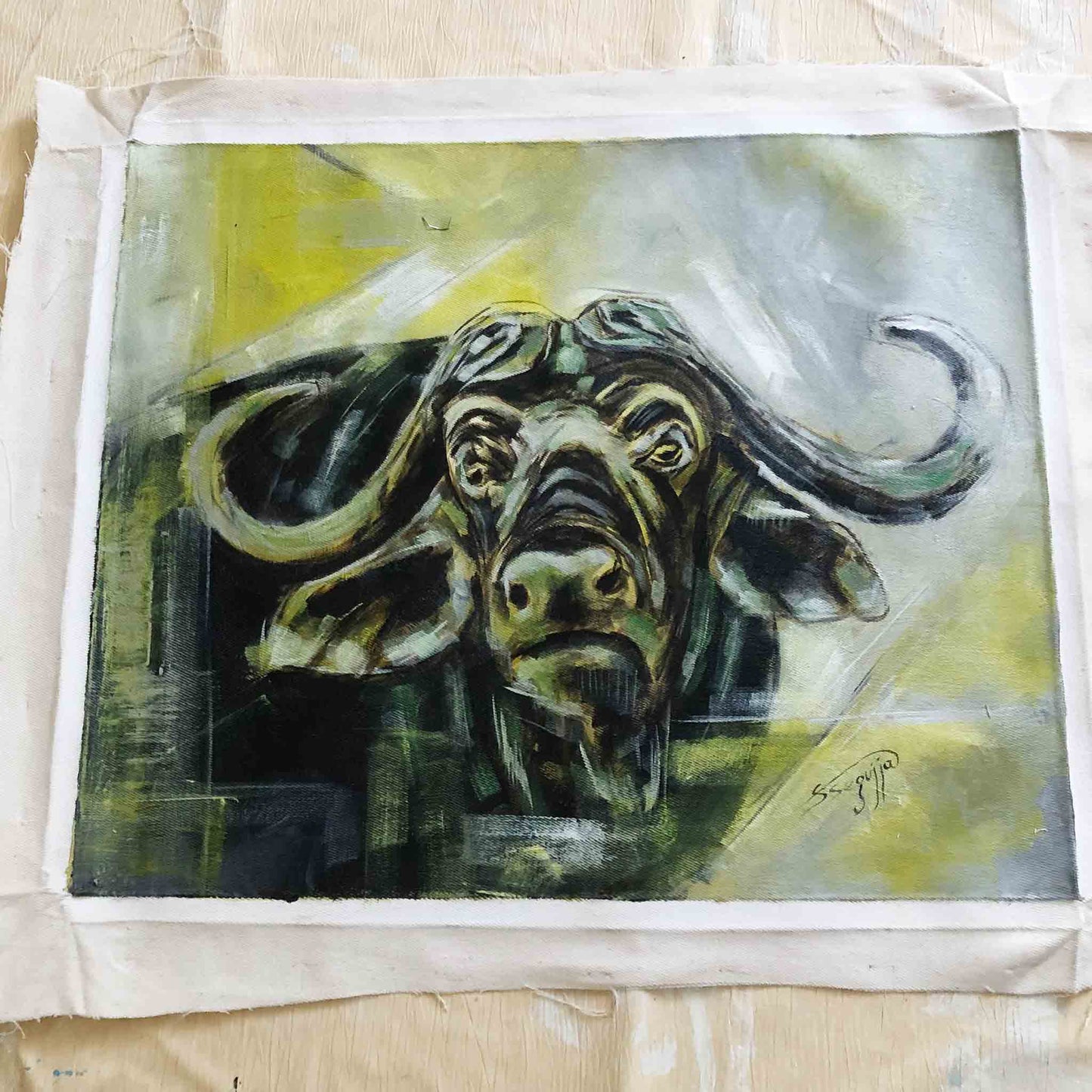 Cape Buffalo Acrylic Painting | Cape Buffalo Wall Art | africanarthub