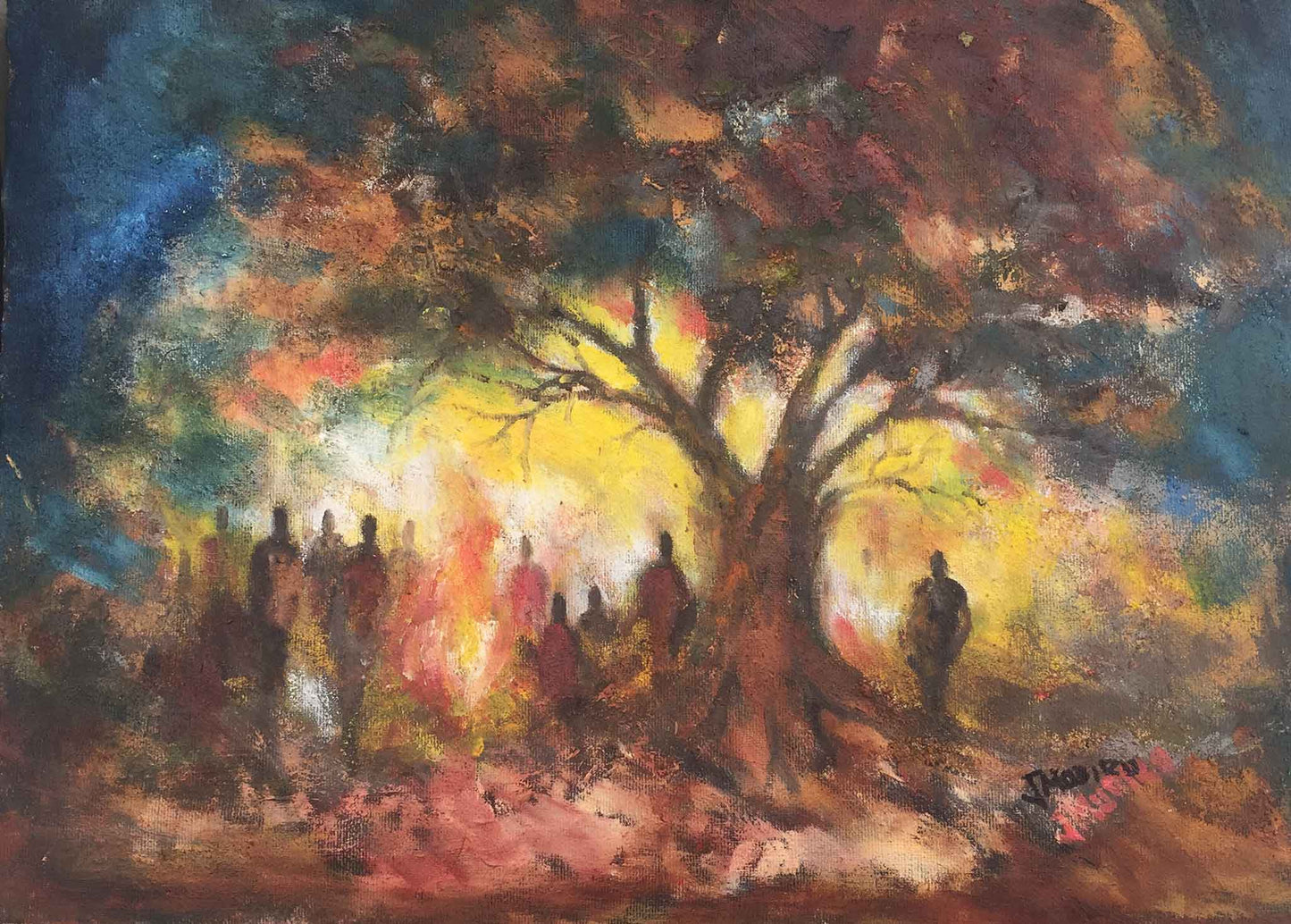 Evening Fire Oil Painting | Evening Fire Painting | africanarthub