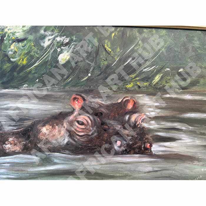 Hippo Oil Painting | Original Hippo Print | africanarthub