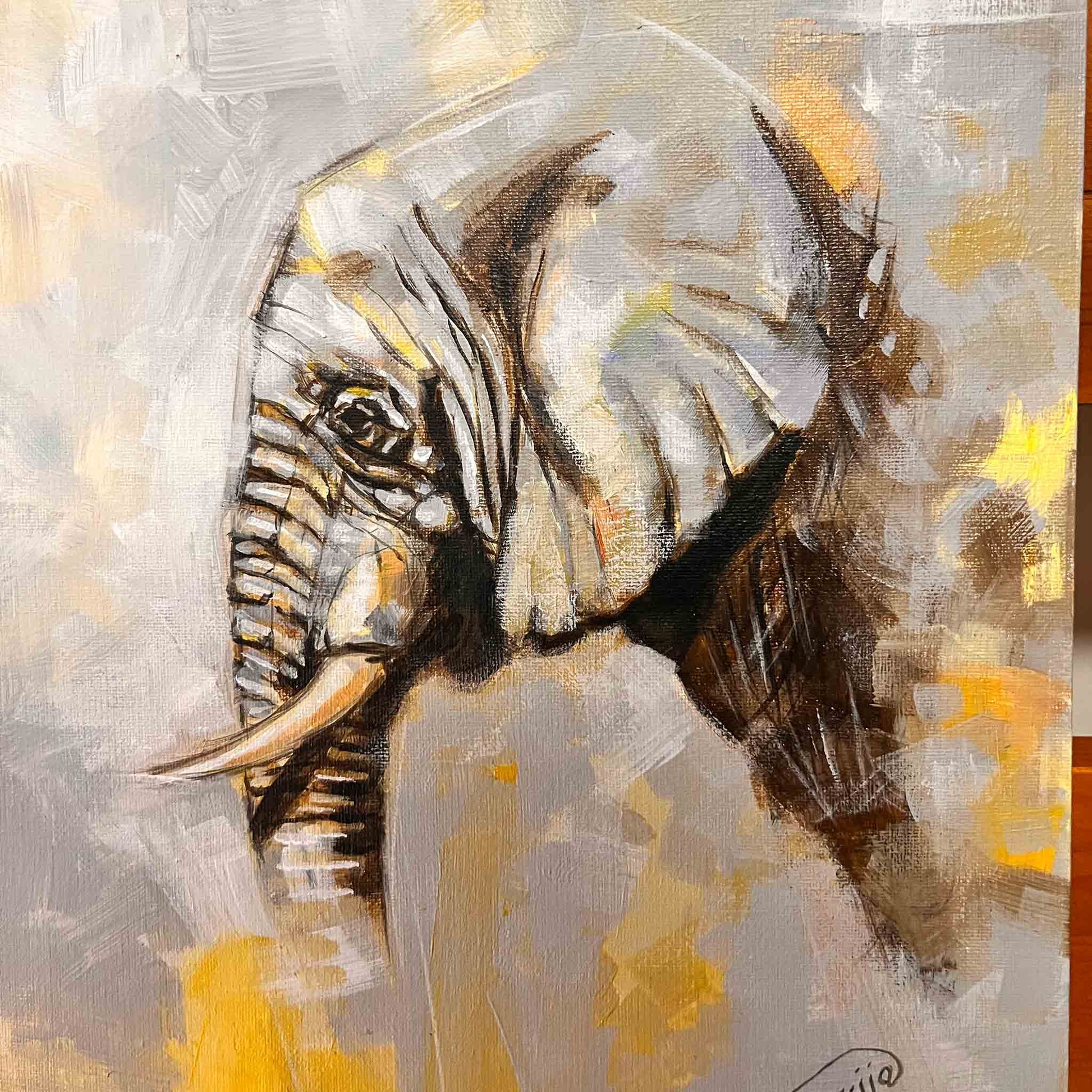 Acrylic wildlife painting of African elephant