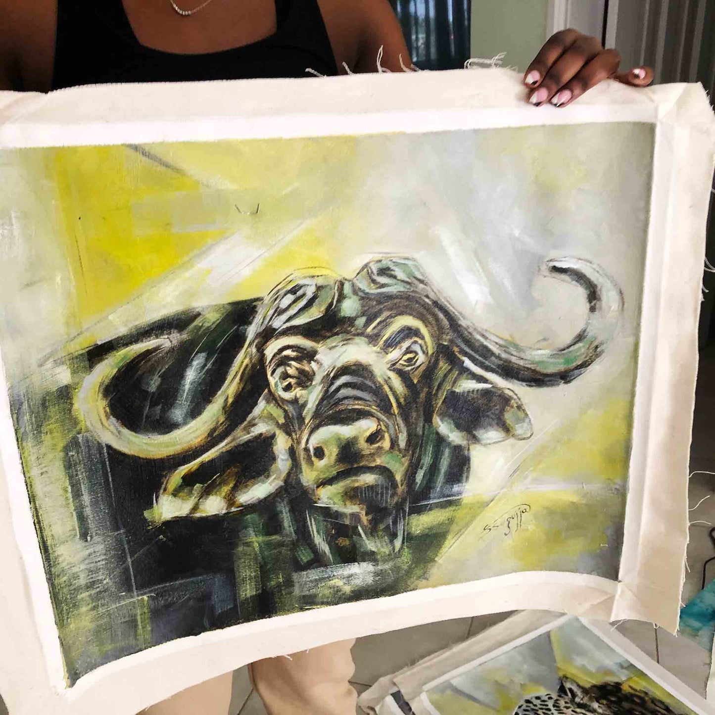 Acrylic painting of African cape Buffalo painting