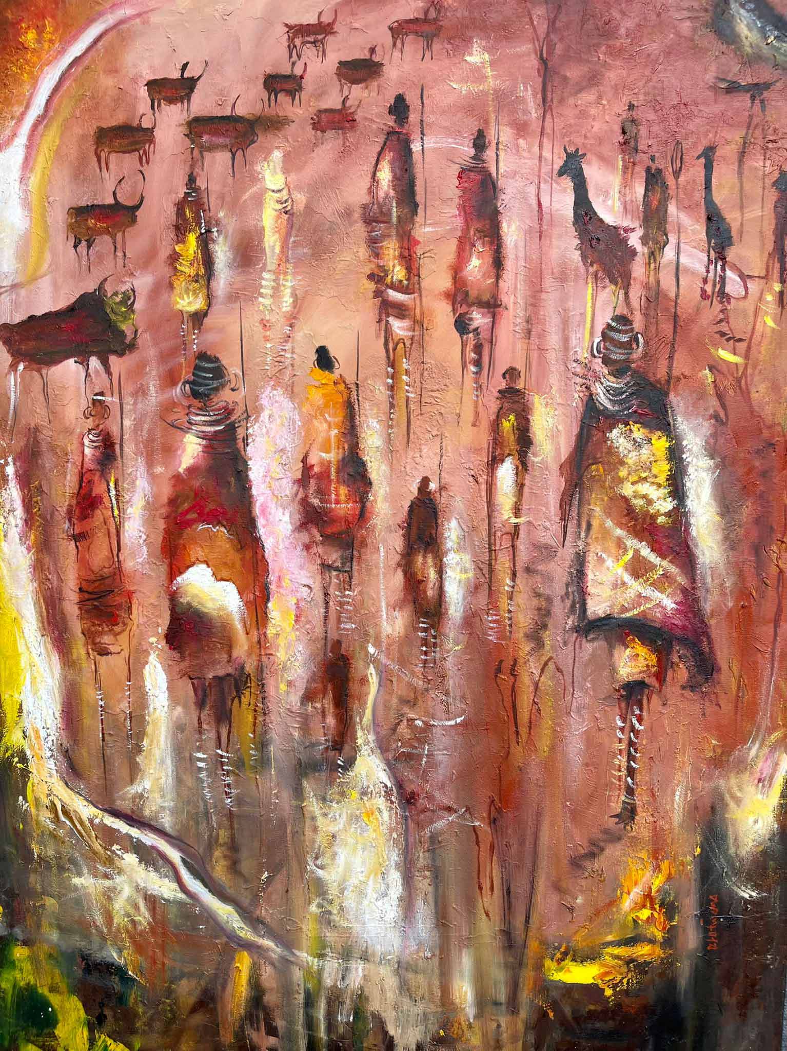 Oil painting titled Exodus by Deo Lutwama