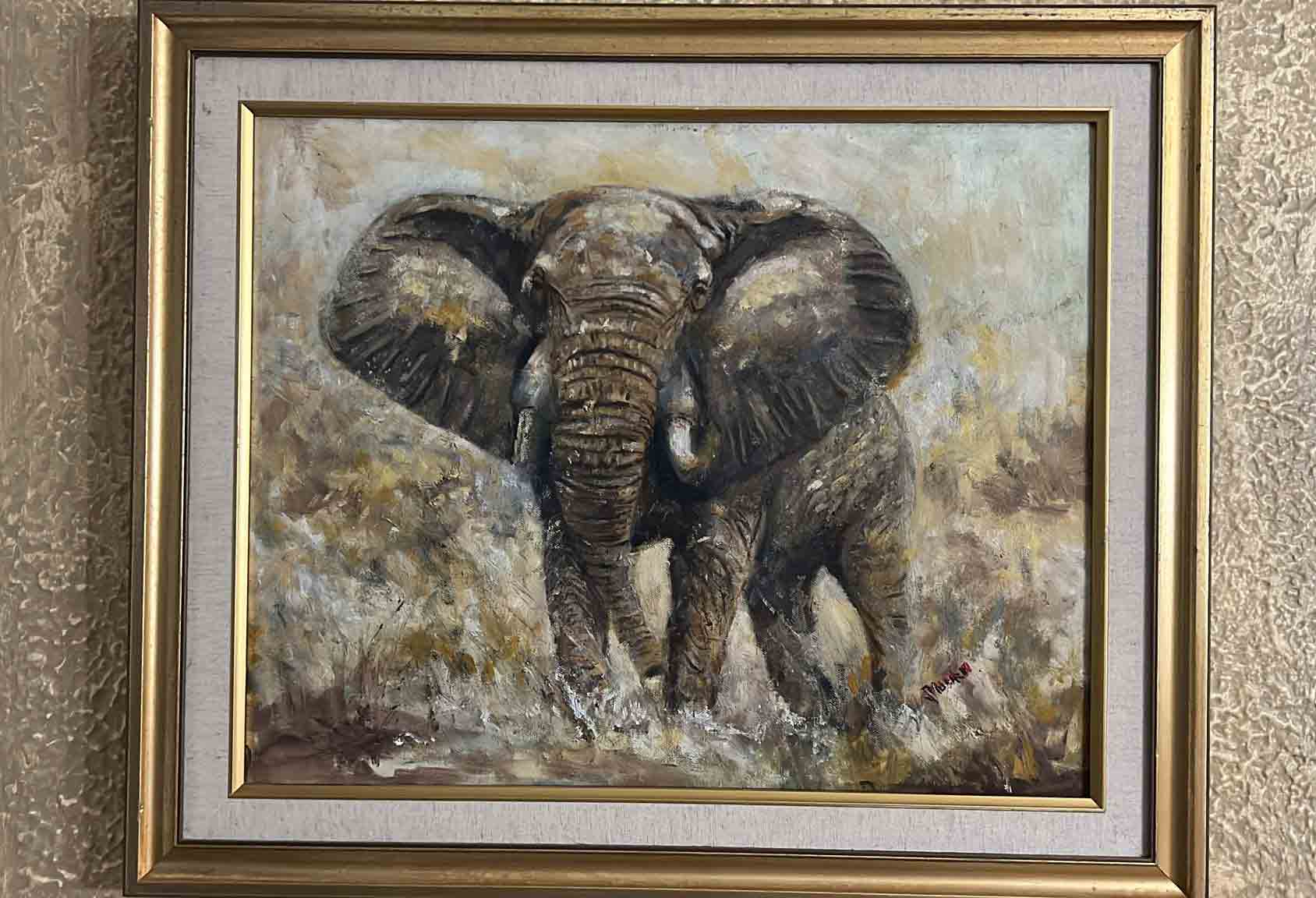 Elephant oil painting by John Mubiru