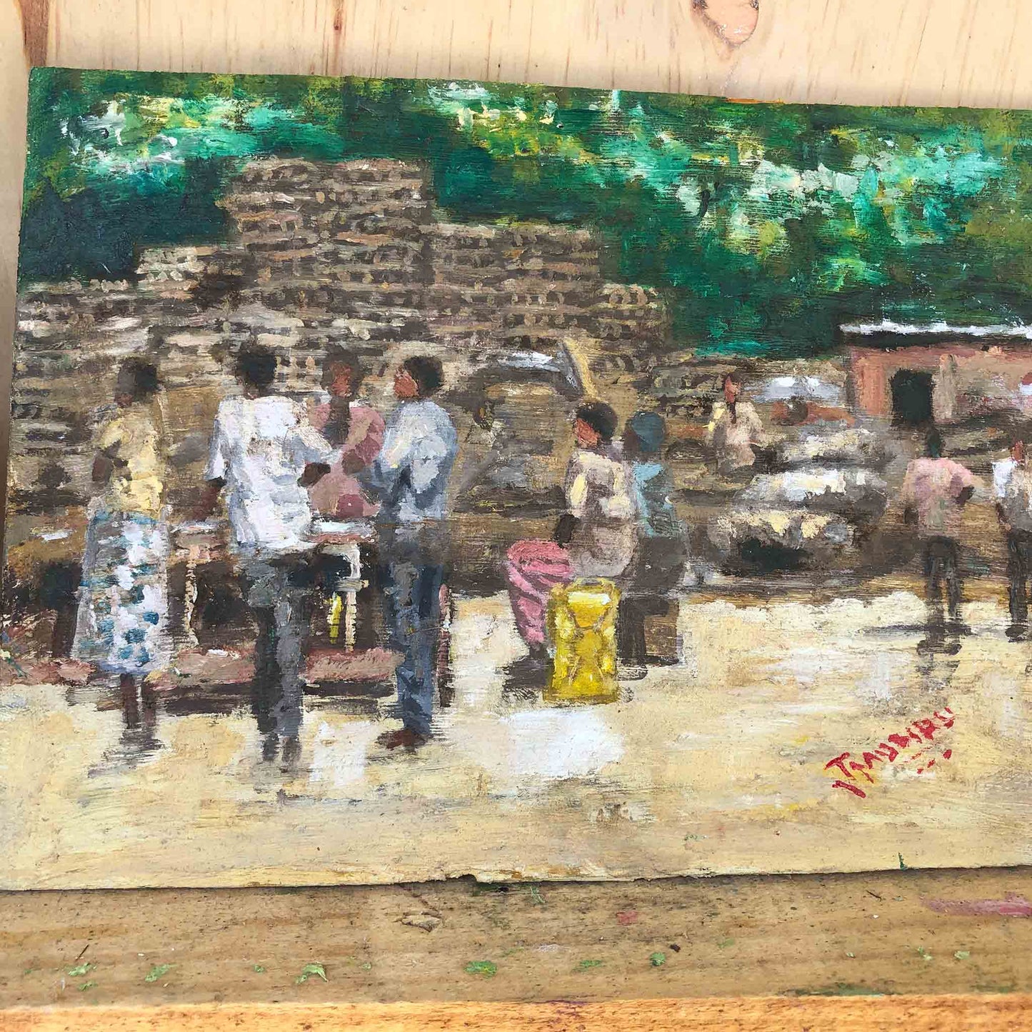 Firewood Market Painting | Plywood Firewood Artwork | africanarthub