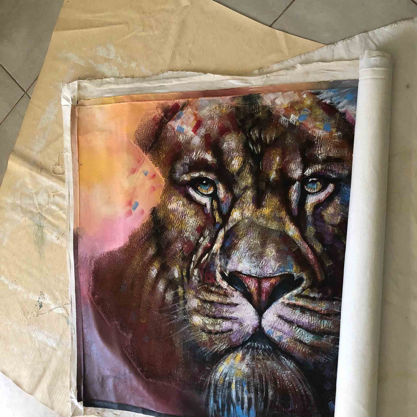 Semi rolled painting of lion