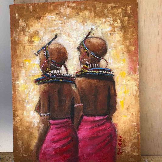 Masai girls in traditional dress painting by John Mubiru