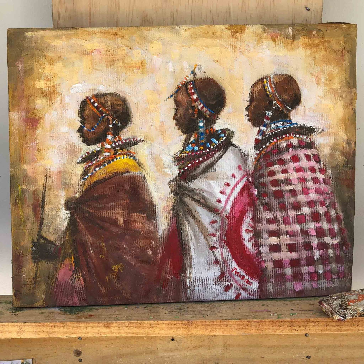 Masai girls oil painting by John Mubiru