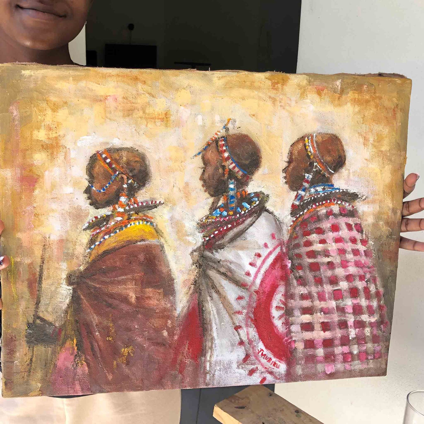 Mubiru original oil painting of Masai Gilrs