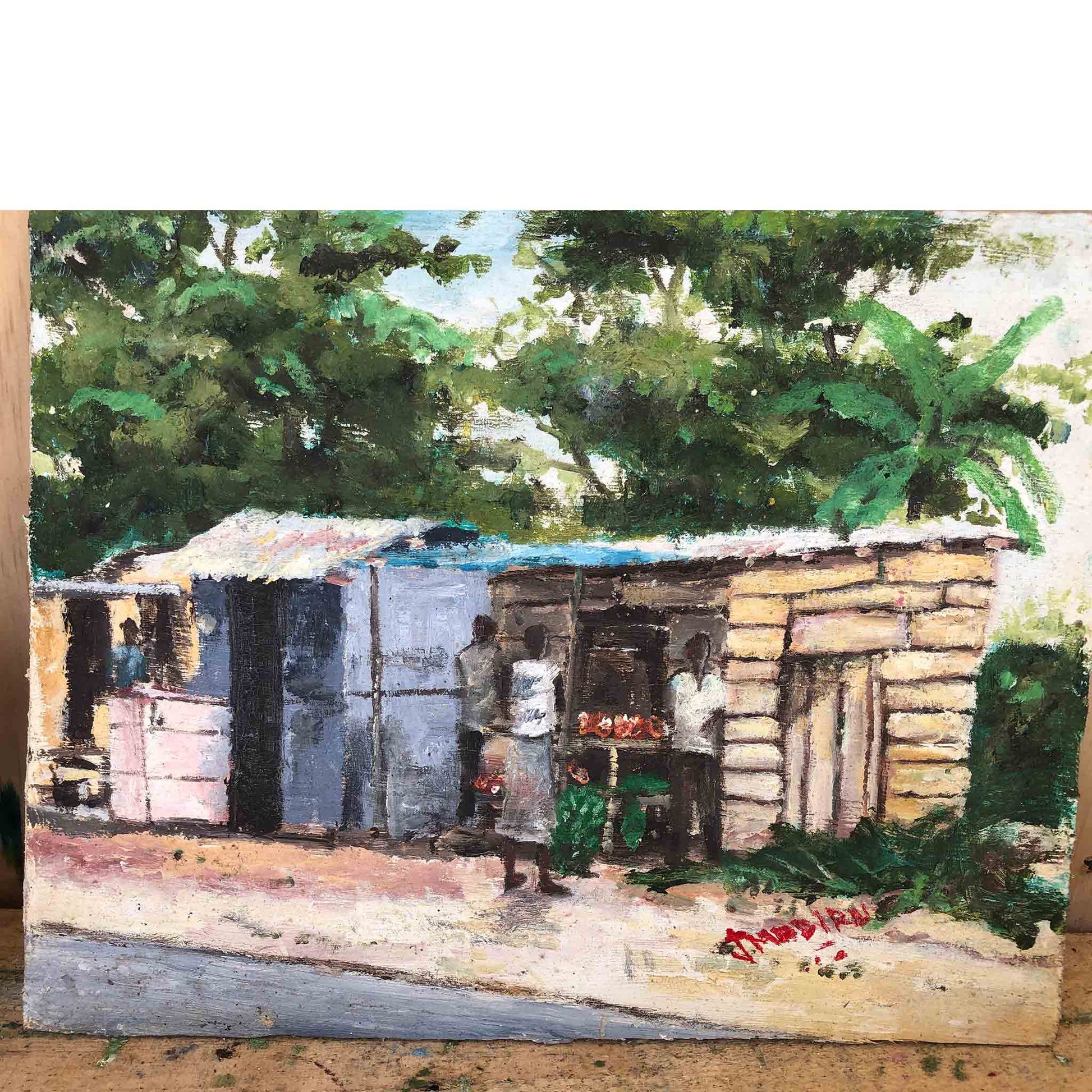 Oil roadside shack painting by john Mubiru