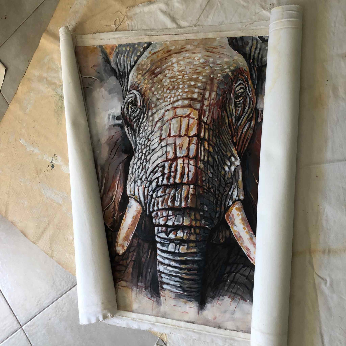 Semi rolled painting of elephant bull