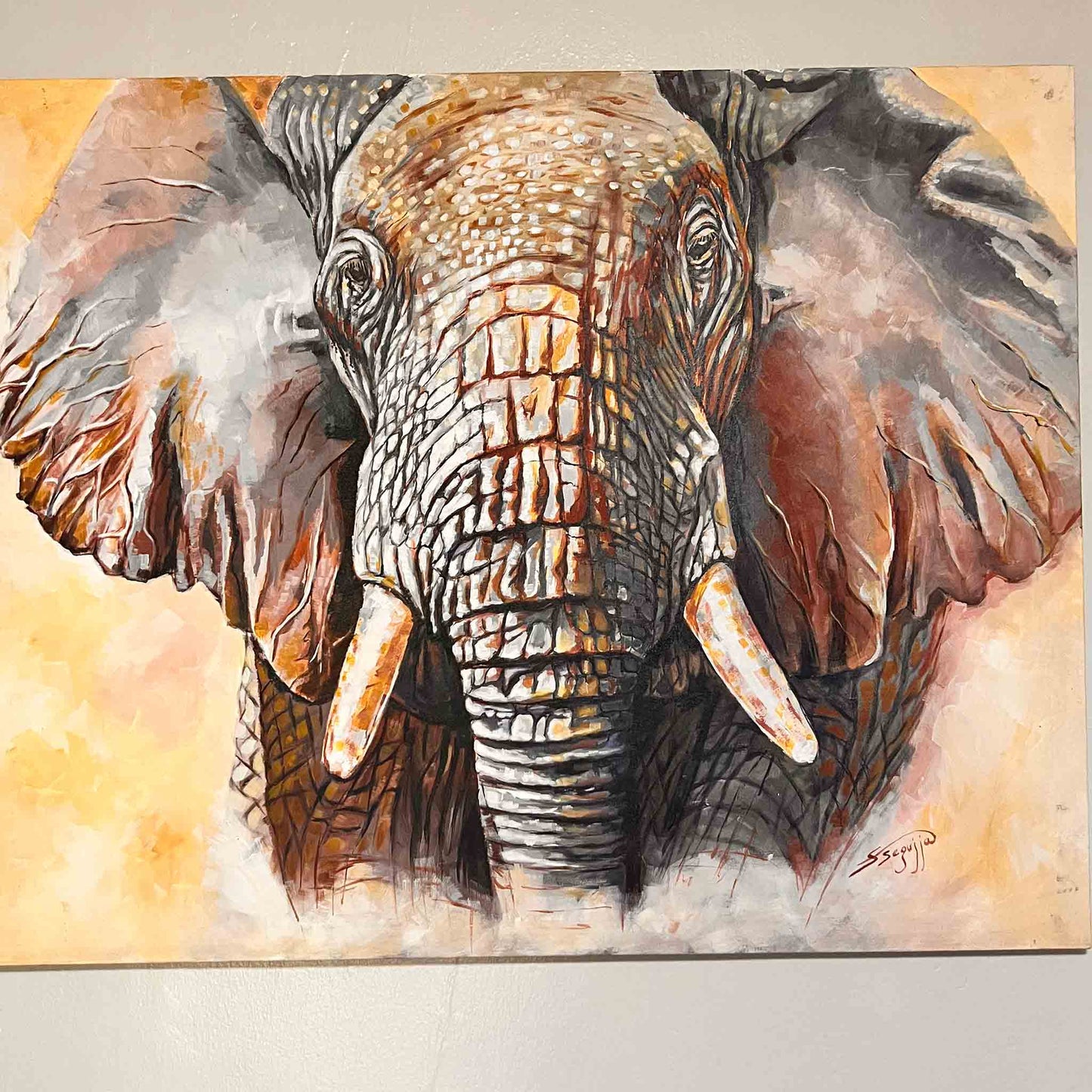 African elephant acrylic painting by Godfrey Sseguja