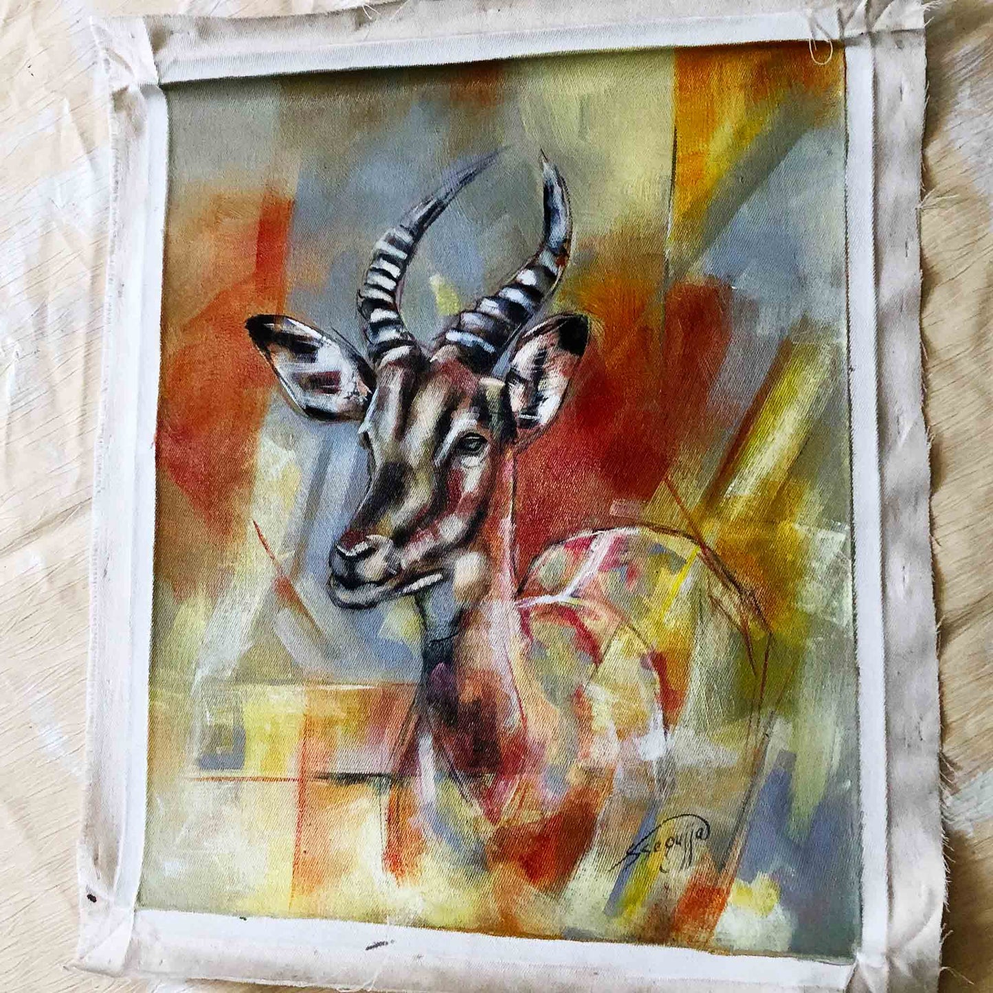 African acrylic painting of Uganda Kob