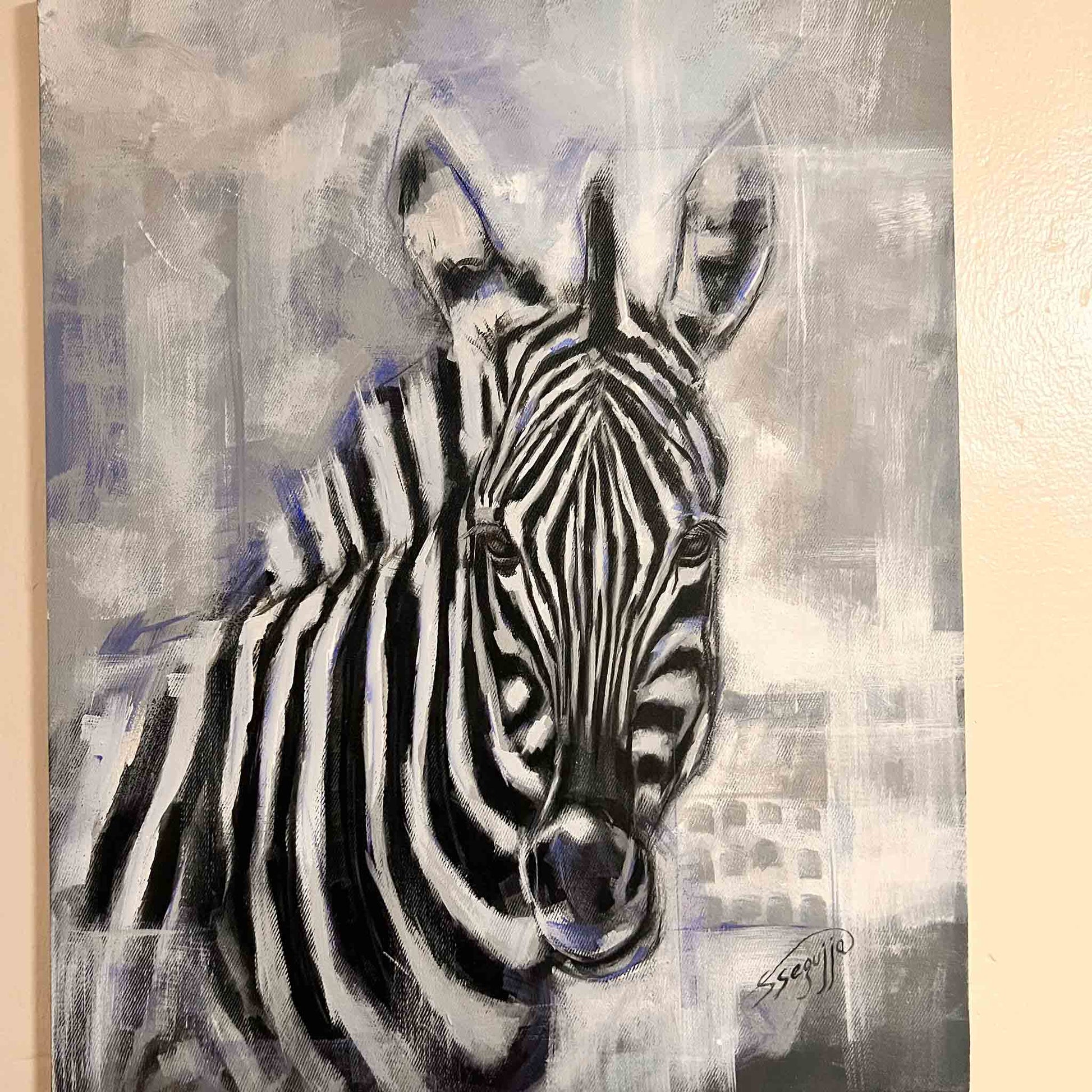 Godfrey Sseguja acrylic wildlife painting of African Zebra